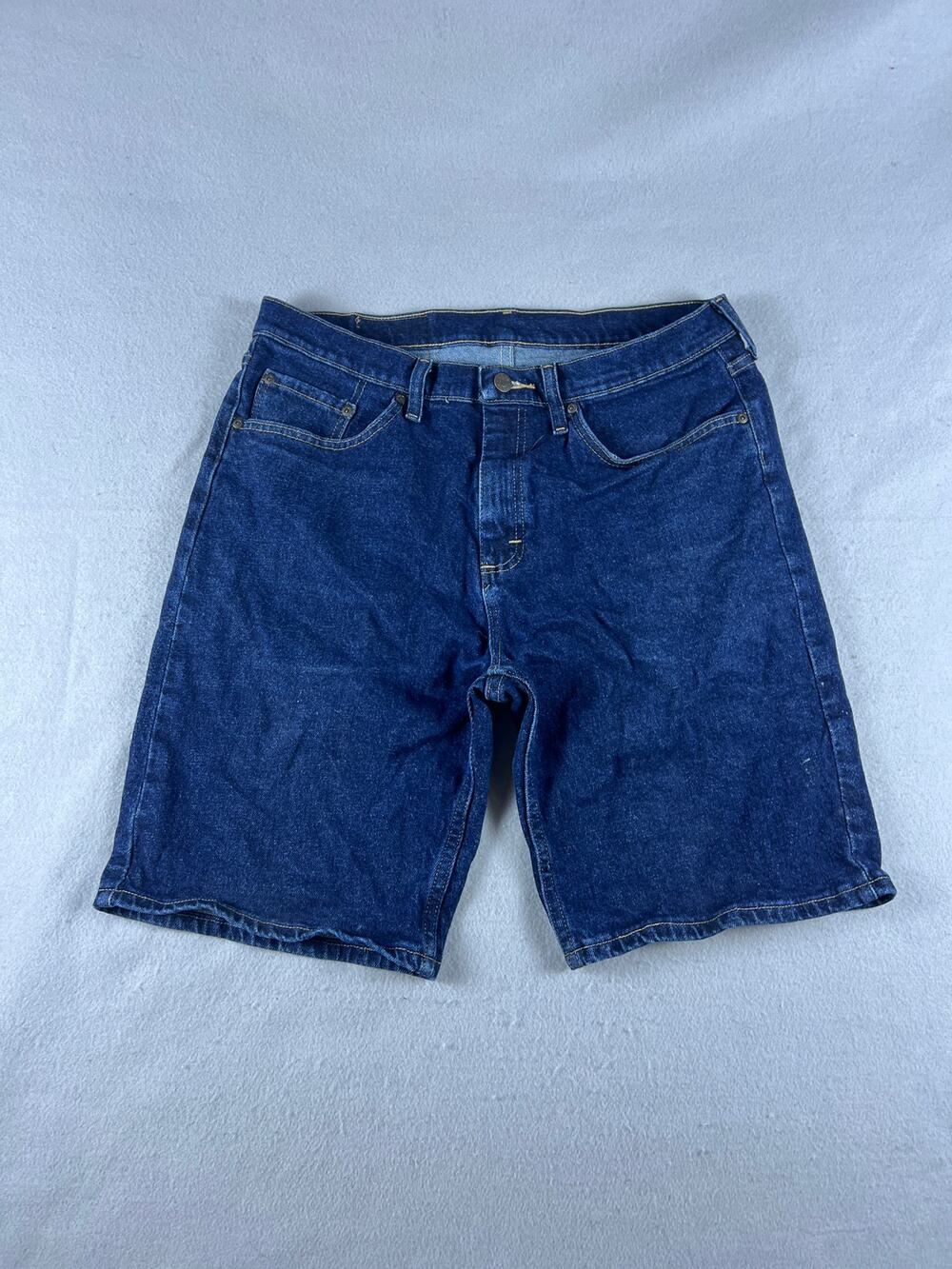 Wrangler Denim Shorts Mens 32 Blue Flat Front Dark Wash Stretch Walking Classic